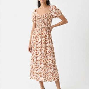 Hollister Cream Paisley Puff-Sleeve Midi Dress